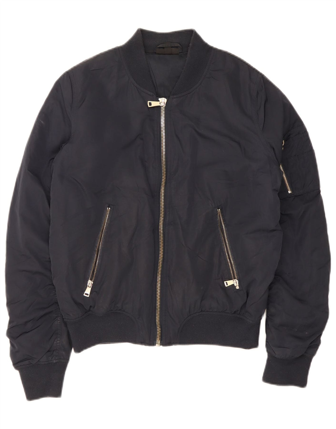 Topshop Womens Bomber Jacket UK 12 Medium Navy Blue Polyester