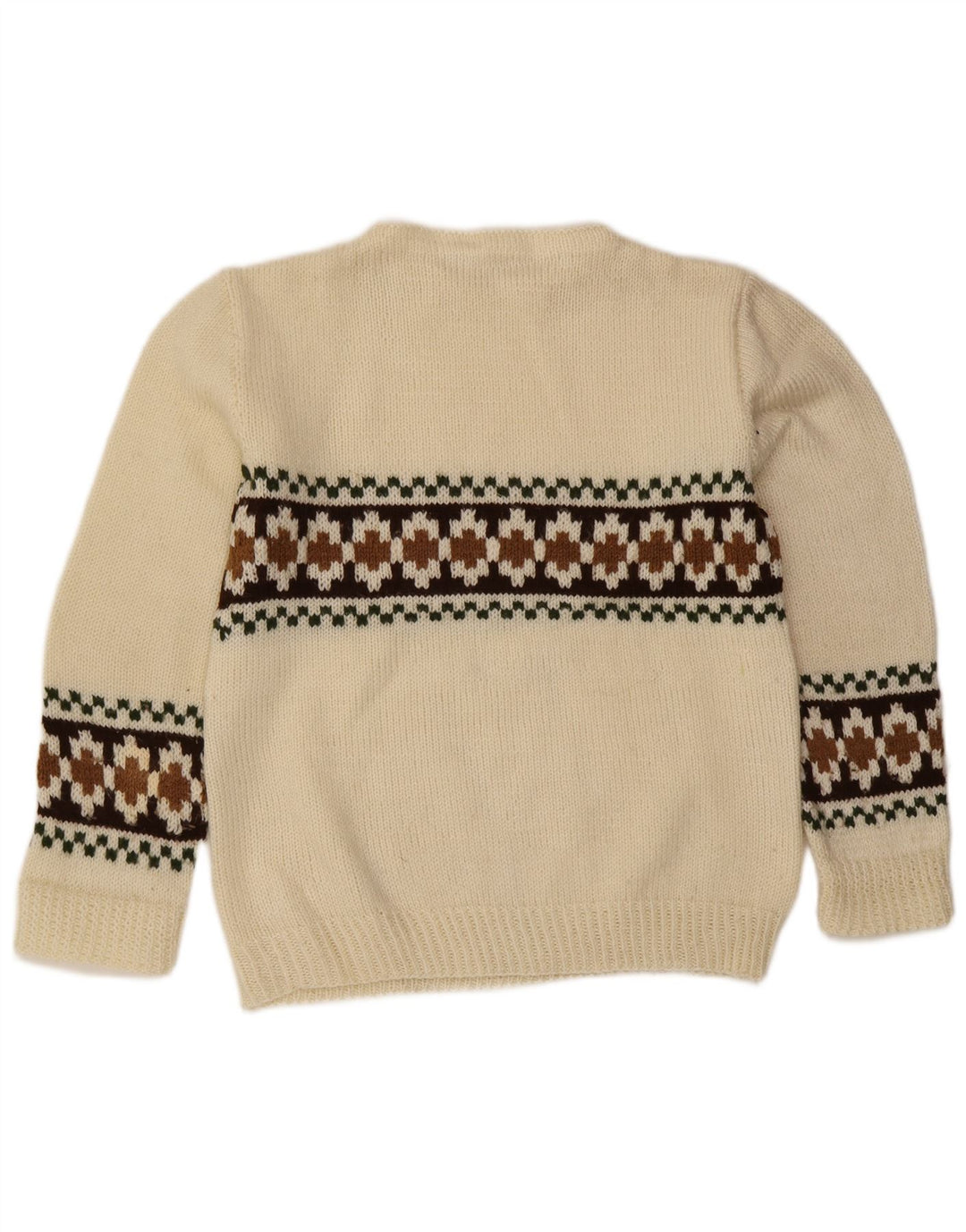 Vintage Mens Crew Neck Jumper Sweater Small Off White Fair Isle