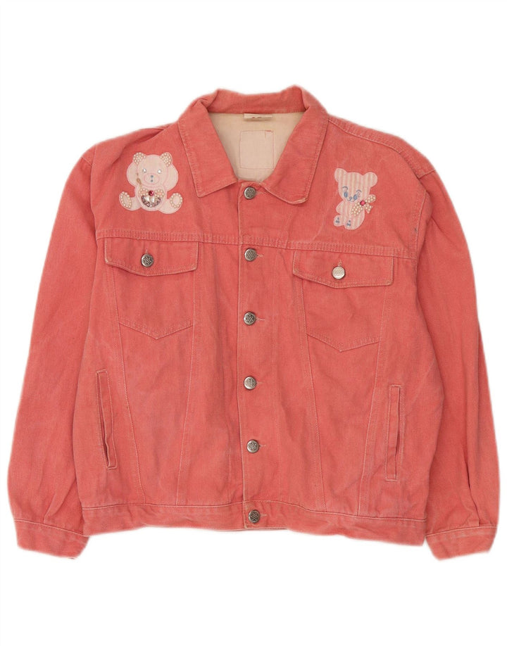 Vintage Womens Teddy Bear Graphic Denim Jacket IT 42 Medium Pink Cotton