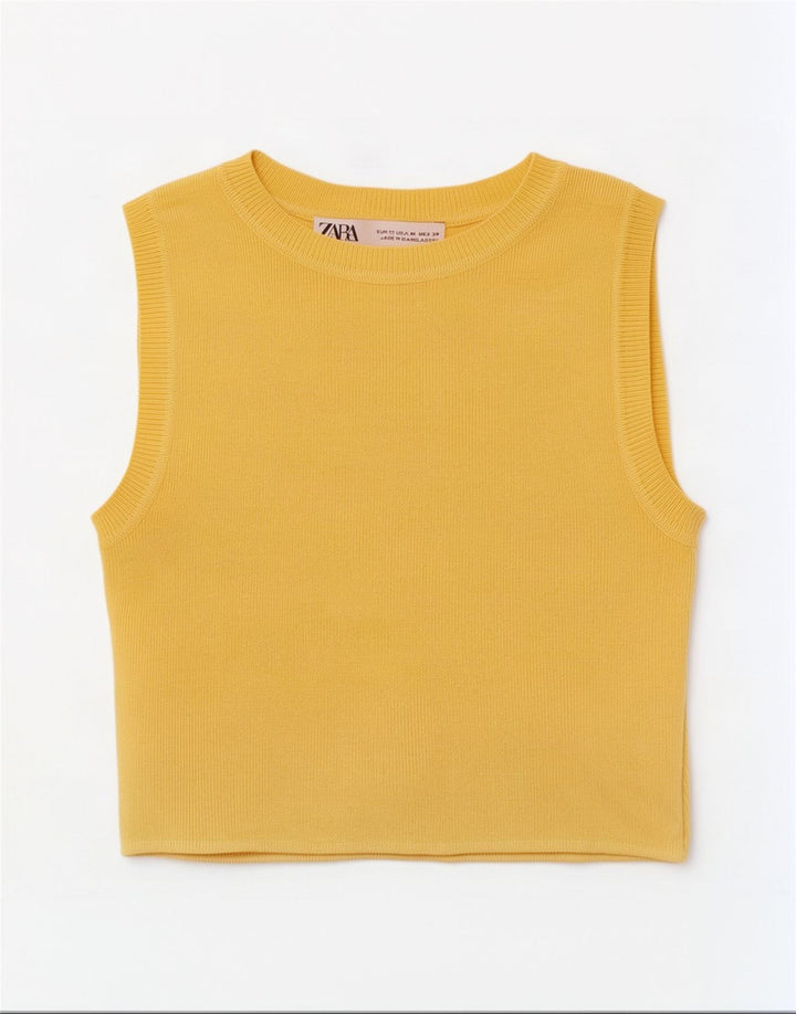 Zara Γυναικείο γιλέκο Crop Top UK 12 Medium Yellow Viscose