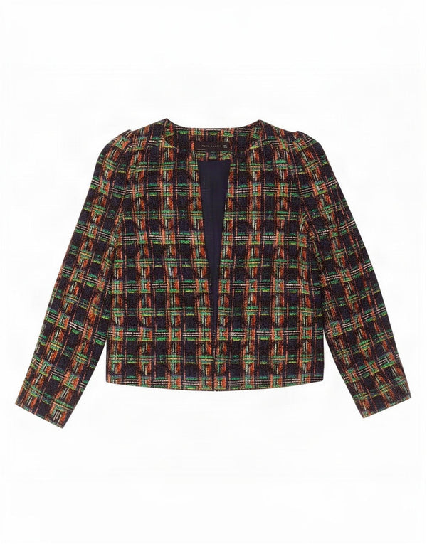 Zara Mujer Crop Open Blazer Chaqueta UK 10 Small Multicolor Check Cotton