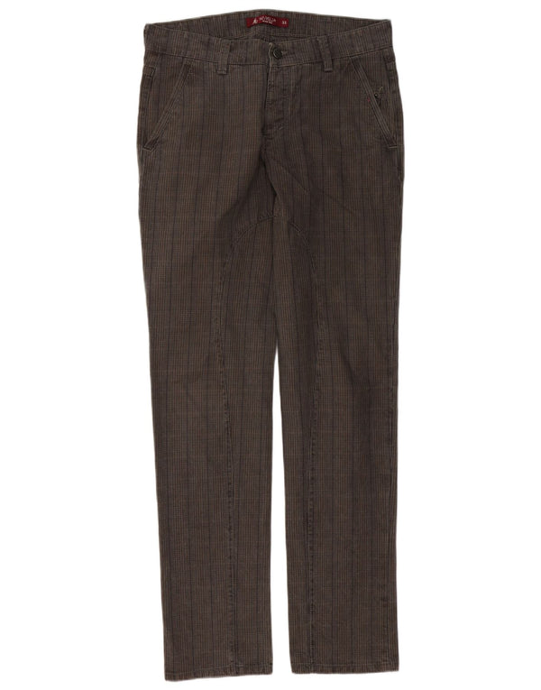 SIVIGLIA Mens Straight Chino Trousers W33 L35 Grey Check Cotton