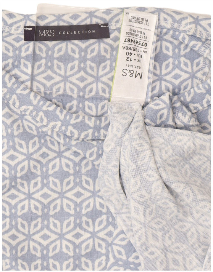 MARKS & SPENCER Womens Top 3/4 Sleeve UK 12 Medium Blue Geometric