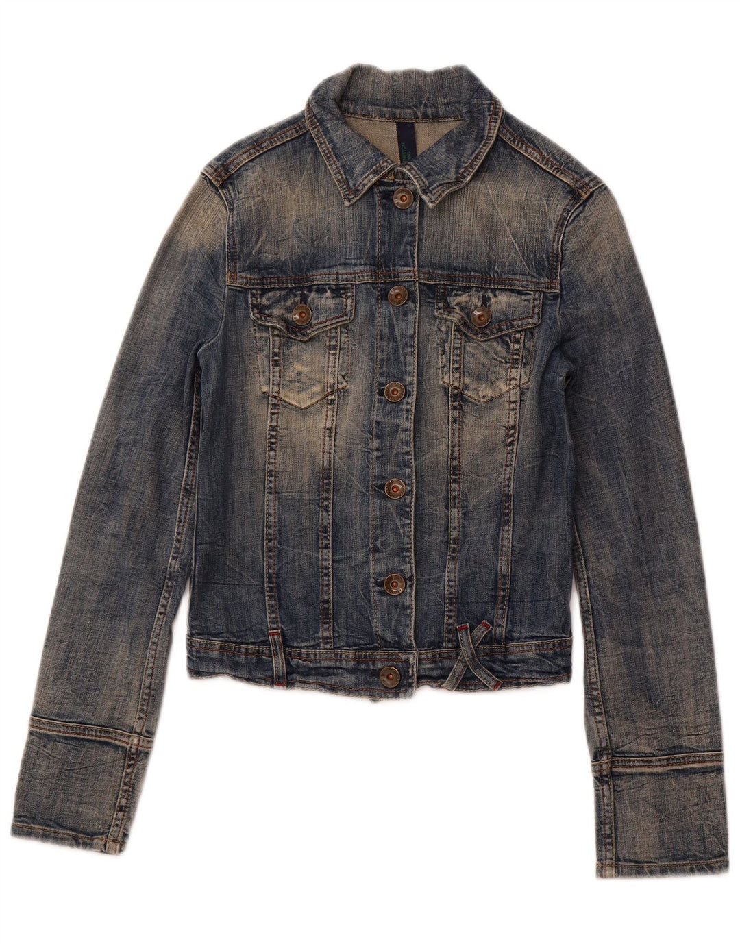 BENETTON Womens Crop Denim Jacket UK 10 Small Blue Cotton