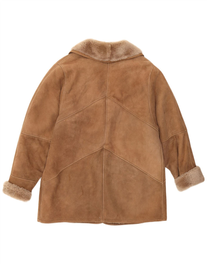 Vintage mujer shearling chaqueta Reino Unido 12 marrón medio clásico