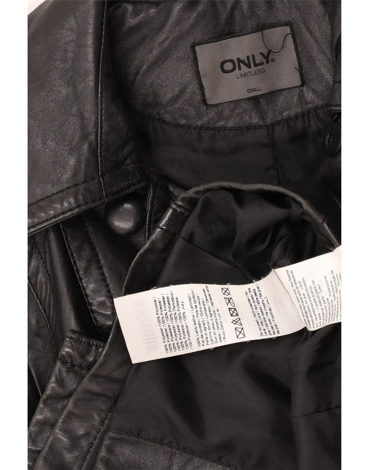 Only Damen Lederjacke UK 10 Small Schwarzes Leder