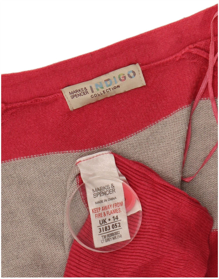 Maglione cardigan lungo da donna Marks & Spencer UK 14 a righe rosa medio