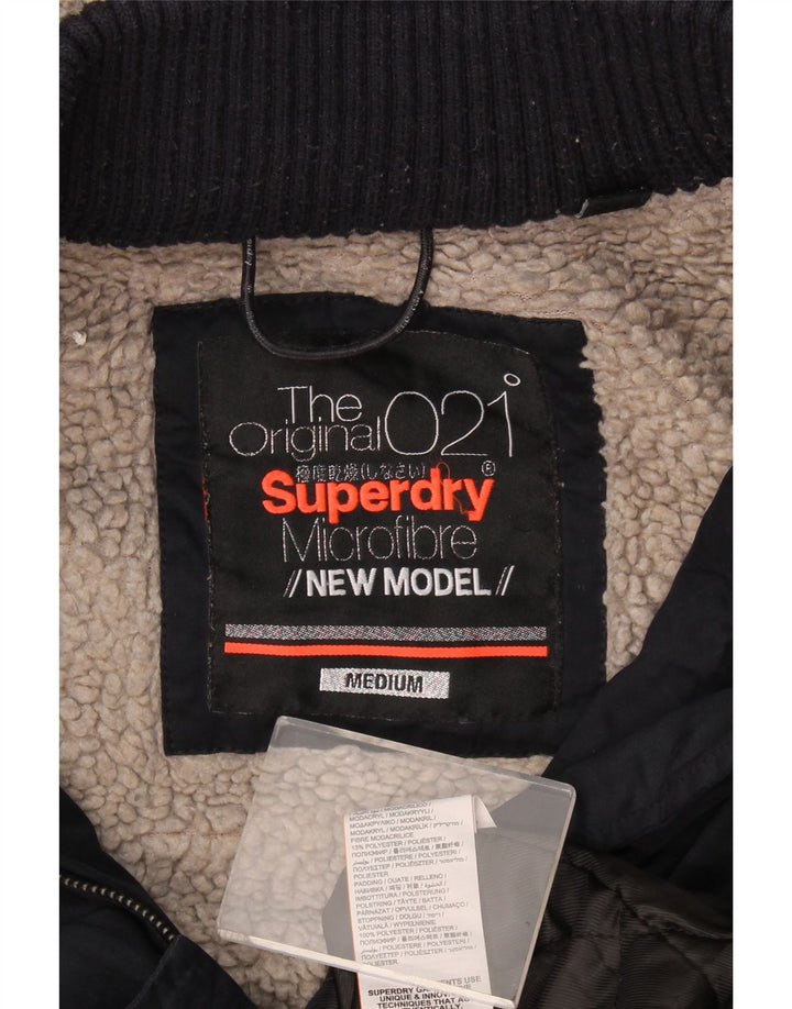 Superdry Womens Hooded Sherpa Parka Jacket UK 14 Medium Navy Blue Polyester