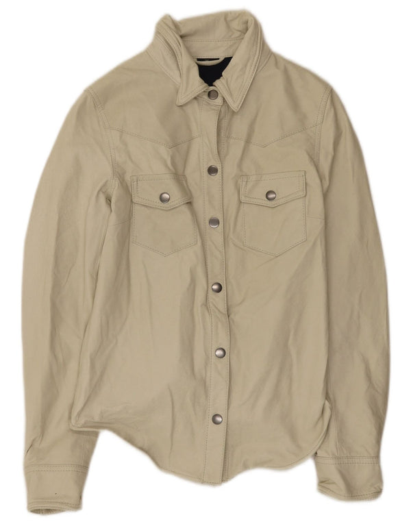 Vintage Womens Leather Jacket EU 36 Small Beige
