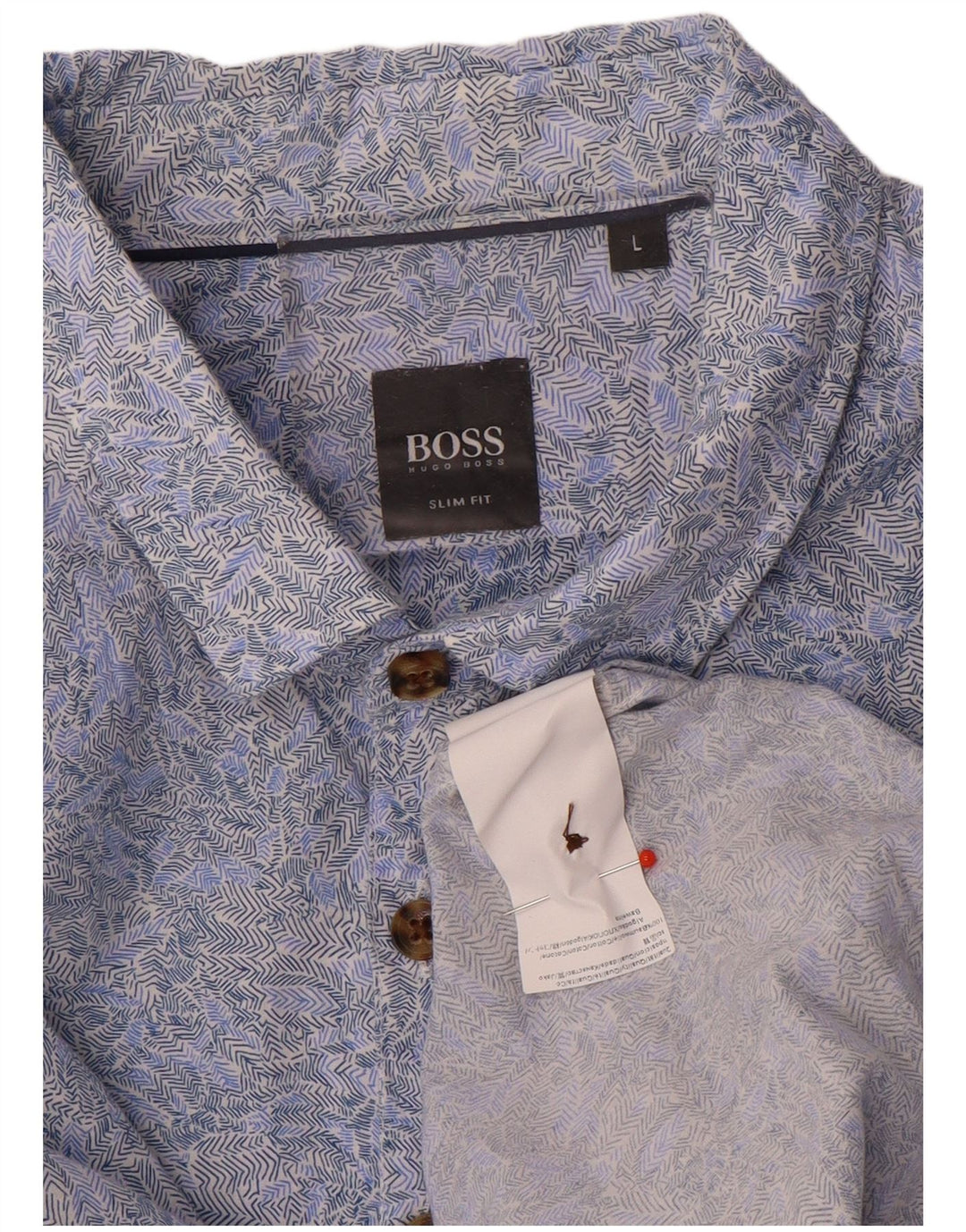 Hugo Boss Mens Abstract Pattern Slim Fit Shirt Large Blue Cotton