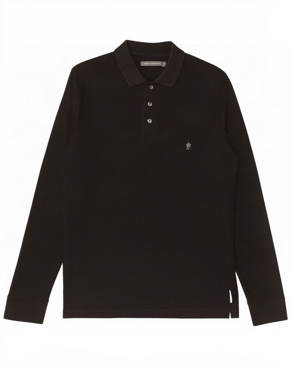 French Connection Mens Long Sleeve Polo Shirt Medium Black Cotton