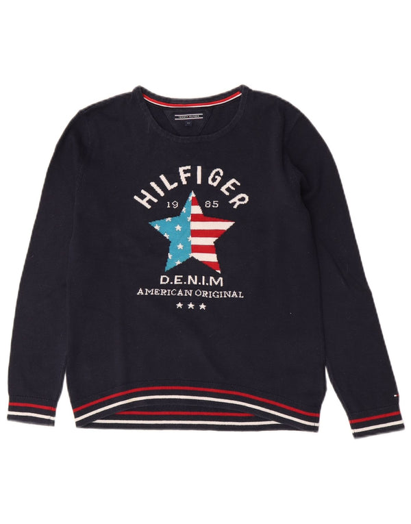 Maglione maglione girocollo con grafica per ragazzi Tommy Hilfiger 11-12 anni blu navy