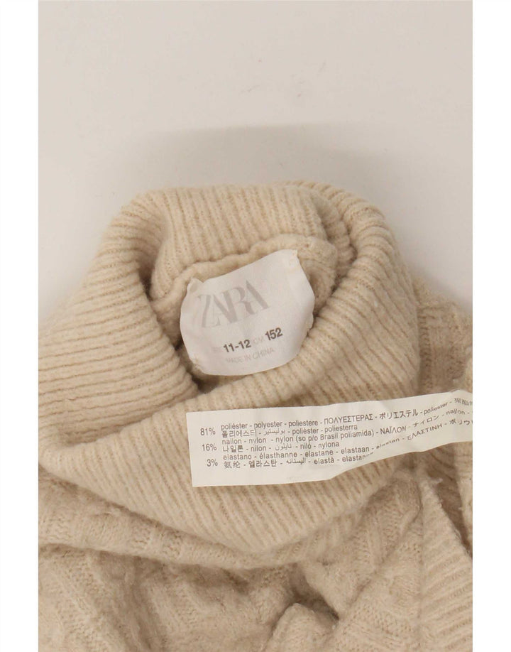 Zara Girls Roll Neck Jumper Sweater 11-12 Years Beige Polyester
