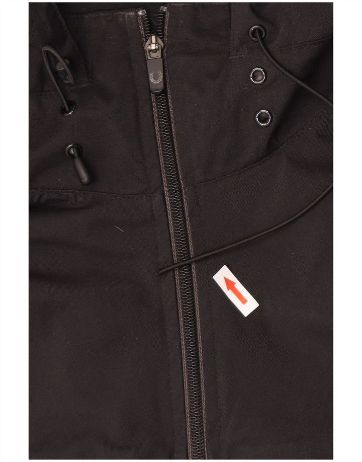 Fred Perry Womens Hooded Oversized Rain Jacket UK 16 Large Black Nylon