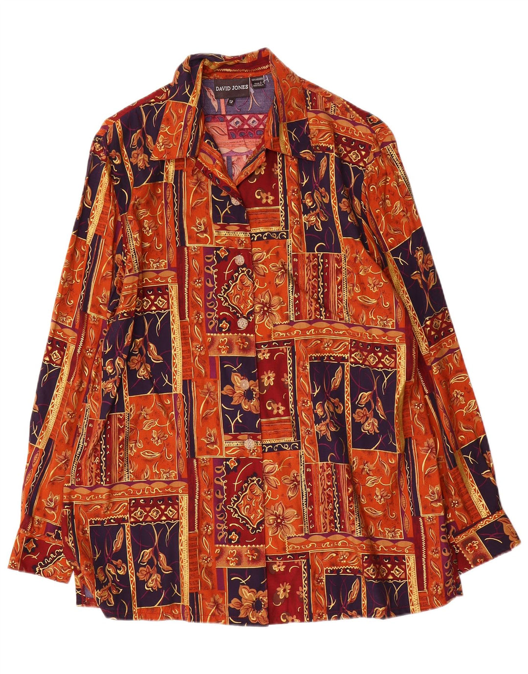 Blusa feminina David Jones EUA 12 grande patchwork multicolorido viscose