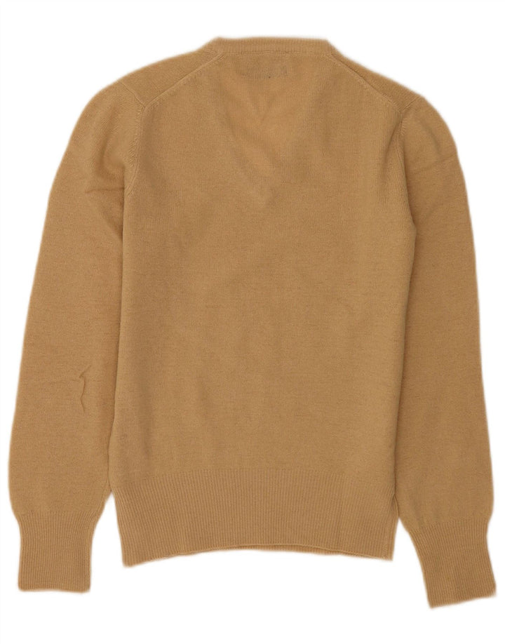 Benetton Womens V-Neck Jumper Sweater UK 10 Small Beige Wool
