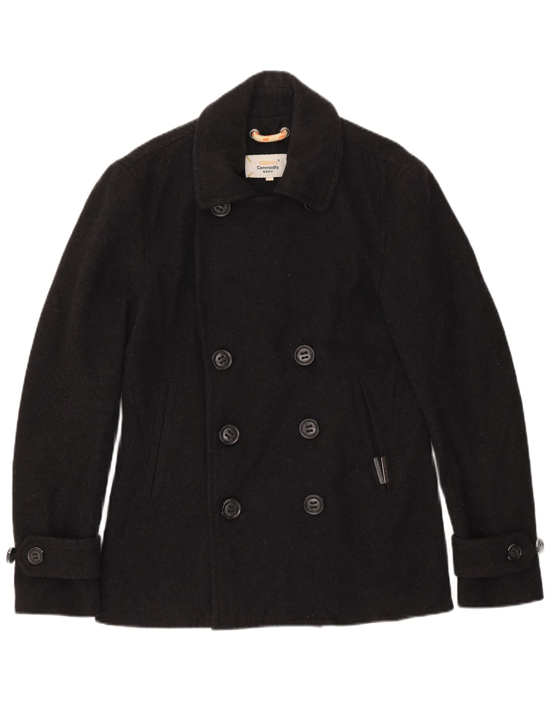 Superdry Mens Pea Coat UK 38 Medium Black Wool