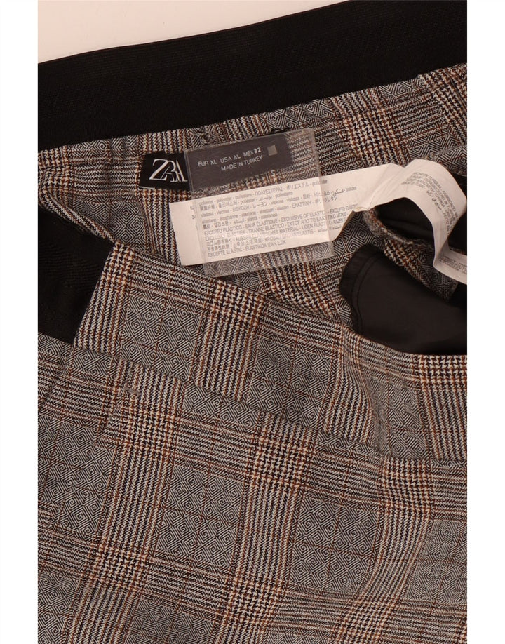 ZARA Womens Tapered Cropped Trousers XL W32 L24 Grey Houndstooth Polyester