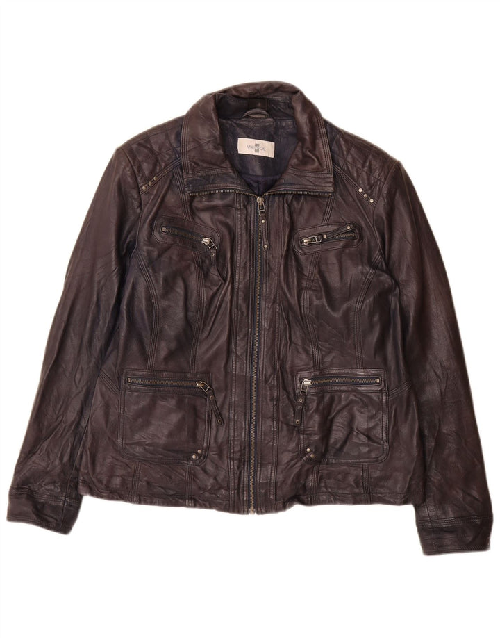 Mainpol Womens Leather Jacket UK 16 Large  Navy Blue Leather