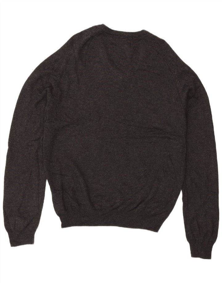 Marks & Spencer Mens V-Neck Jumper Sweater Large Grey Lambswool