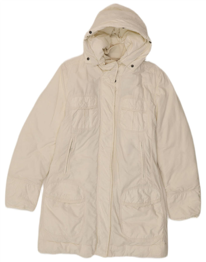 Playlife Womens Hooded Padded Coat UK 14 Medium White Cotton