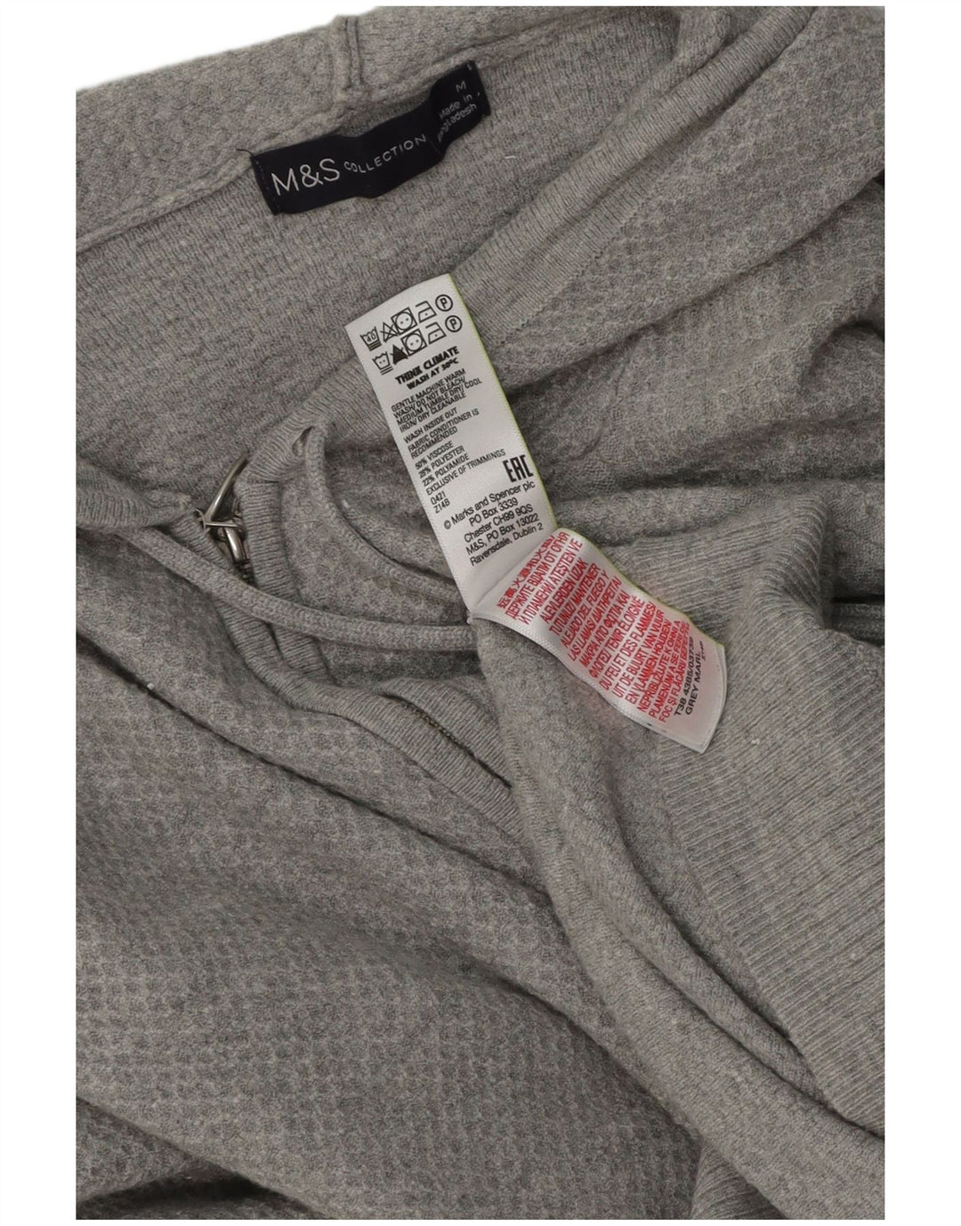 Marks & Spencer Womens Zip Hoodie Sweater UK 14 Medium Grey Viscose