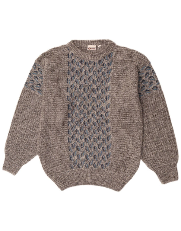 Fiume Mens Boat Neck Jumper Sweater IT 48 Medium Grey Floral