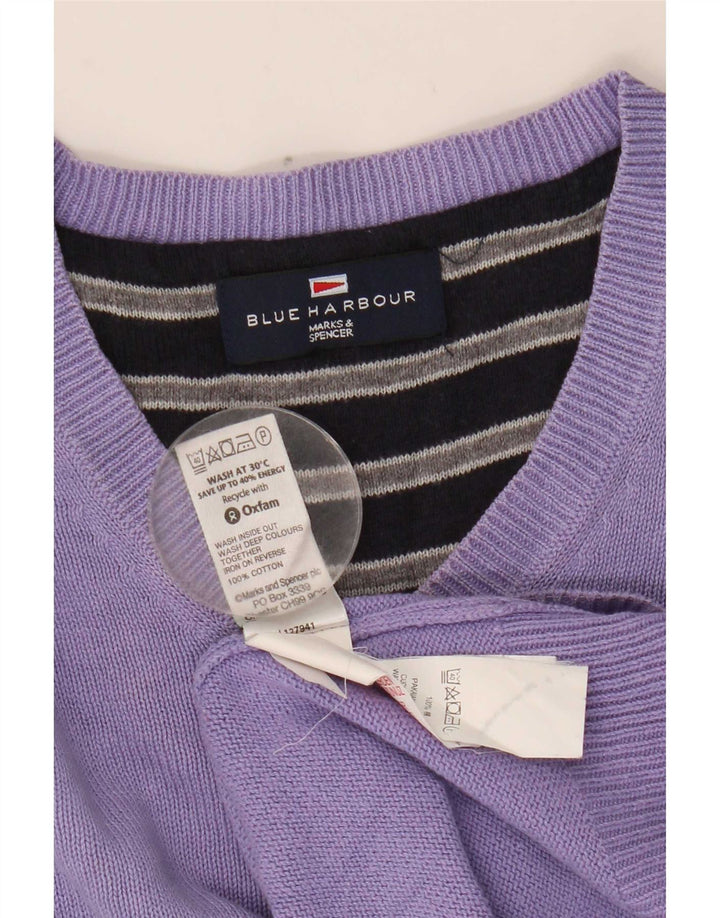 Marks & Spencer Mens Blue Harbour V-Neck Jumper Sweater Medium Purple