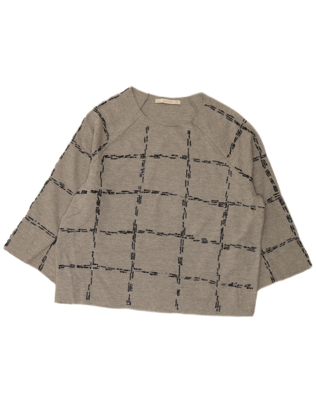 Zara Dame Oversized Top 3/4 ærme UK 14 Medium Grey Check