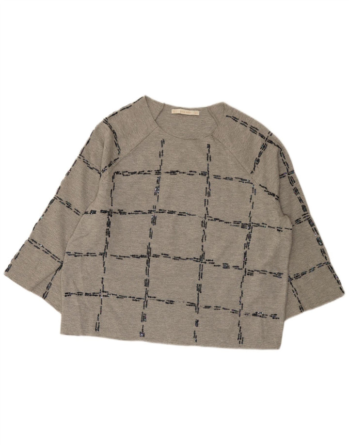 Zara Dame Oversized Top 3/4 ærme UK 14 Medium Grey Check