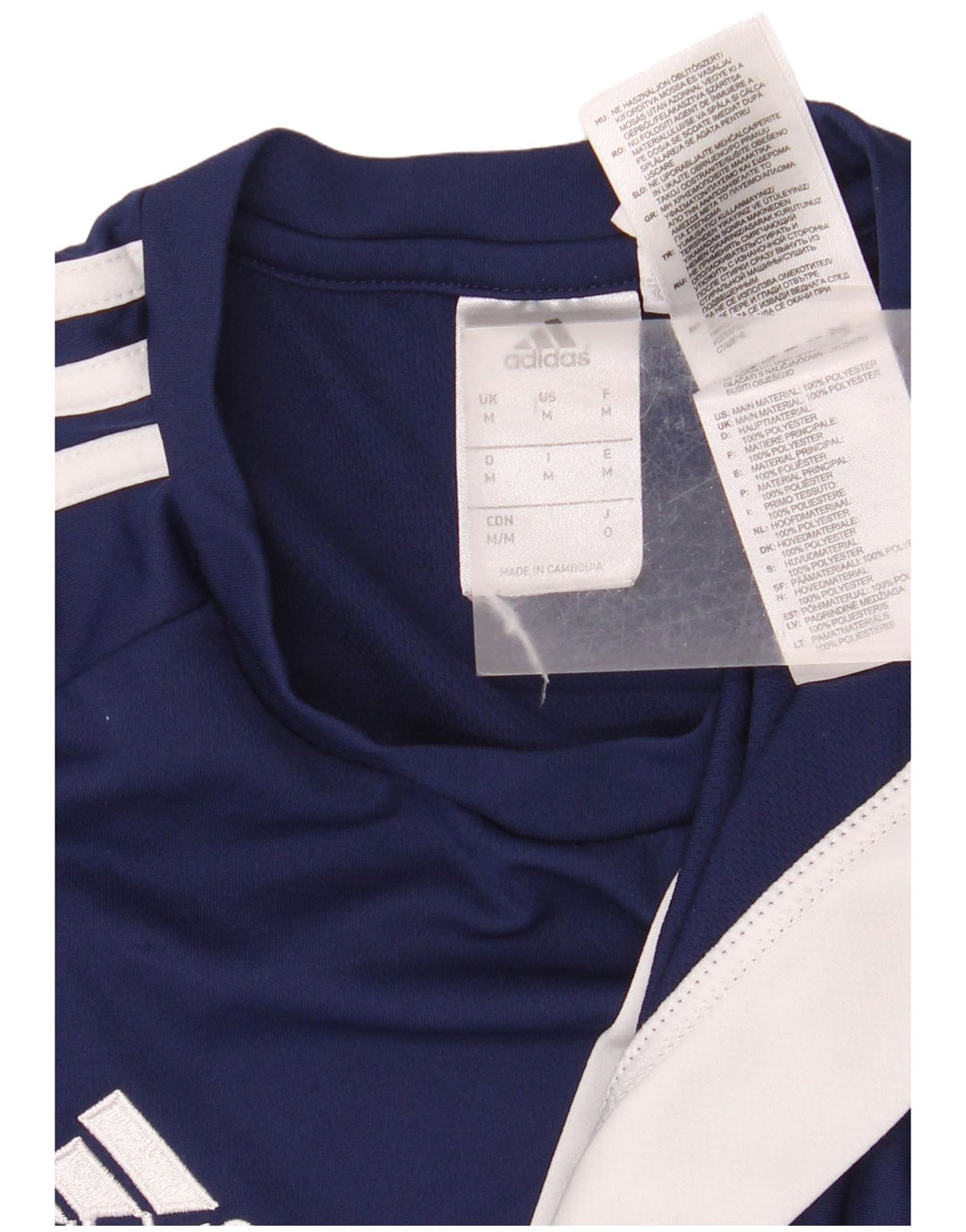 Adidas Mens Climalite T-Shirt Top Medium Navy Blue Colourblock Polyester