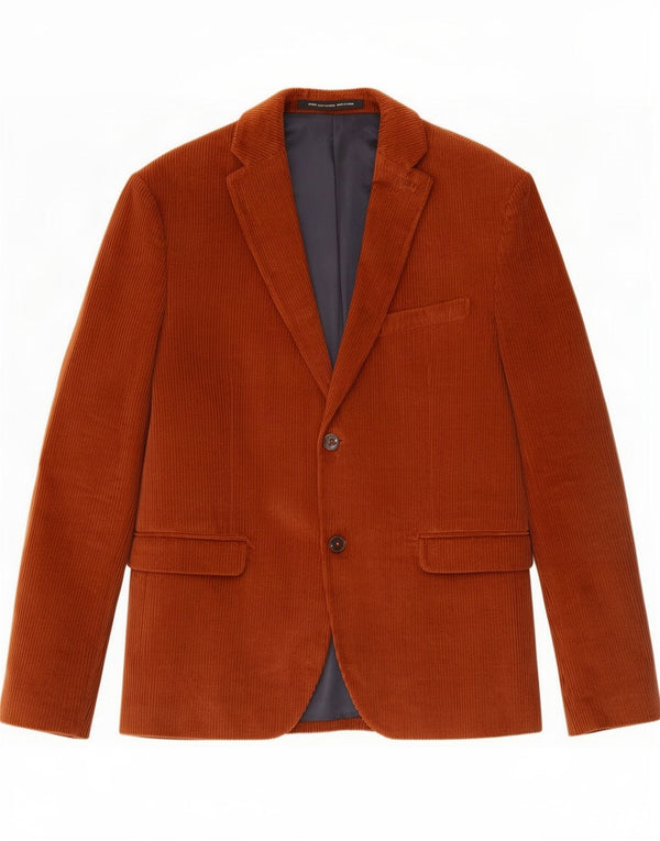 Zara Mens 2 Button Corduroy Blazer Jacket EU 54 XL Brown Cotton