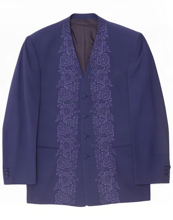 Jaqueta blazer feminina Carlo Pignatelli com 4 botões IT 50 XL azul floral lã