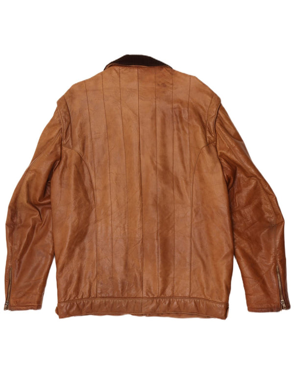 veste en cuir militaire vintage pour hommes IT 54 2XL Brown Colourblock
