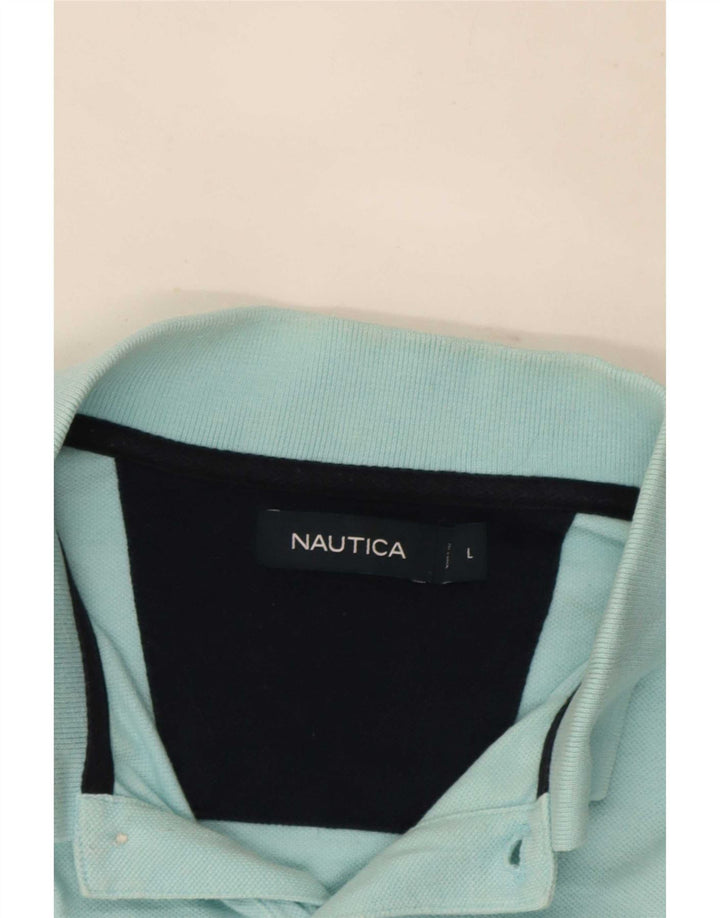 Nautica Mens Polo Shirt Large Turquoise Cotton