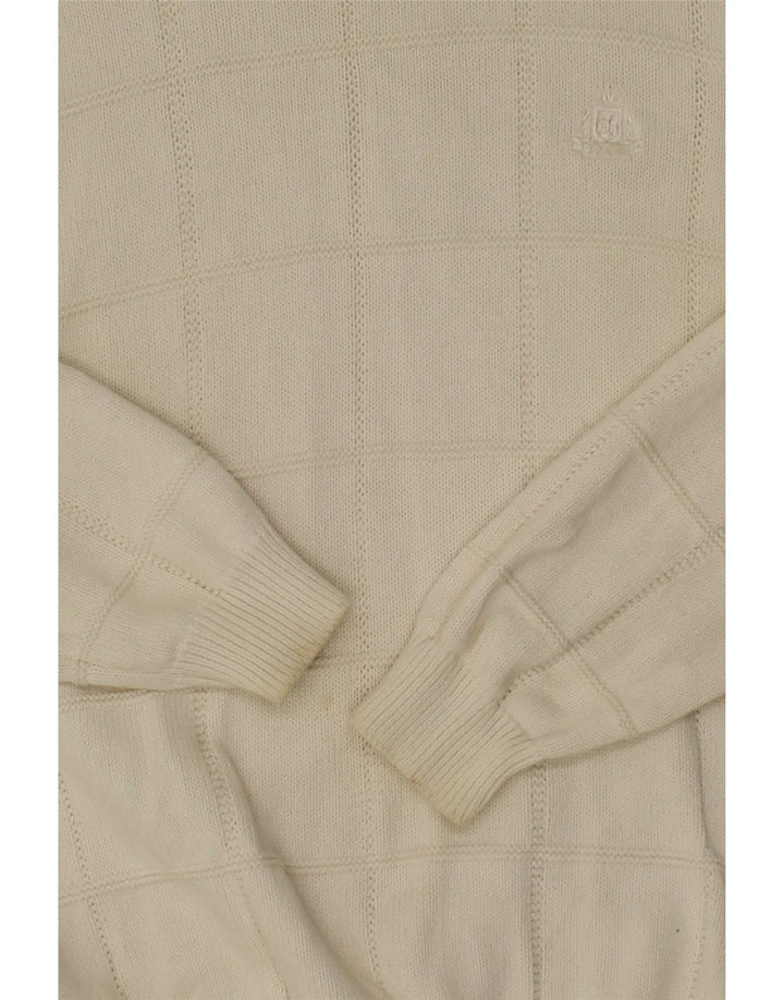 IZOD Mens Boat Neck Jumper Sweater Medium Off White Cotton Vintage Izod and Second-Hand Izod from Messina Hembry 