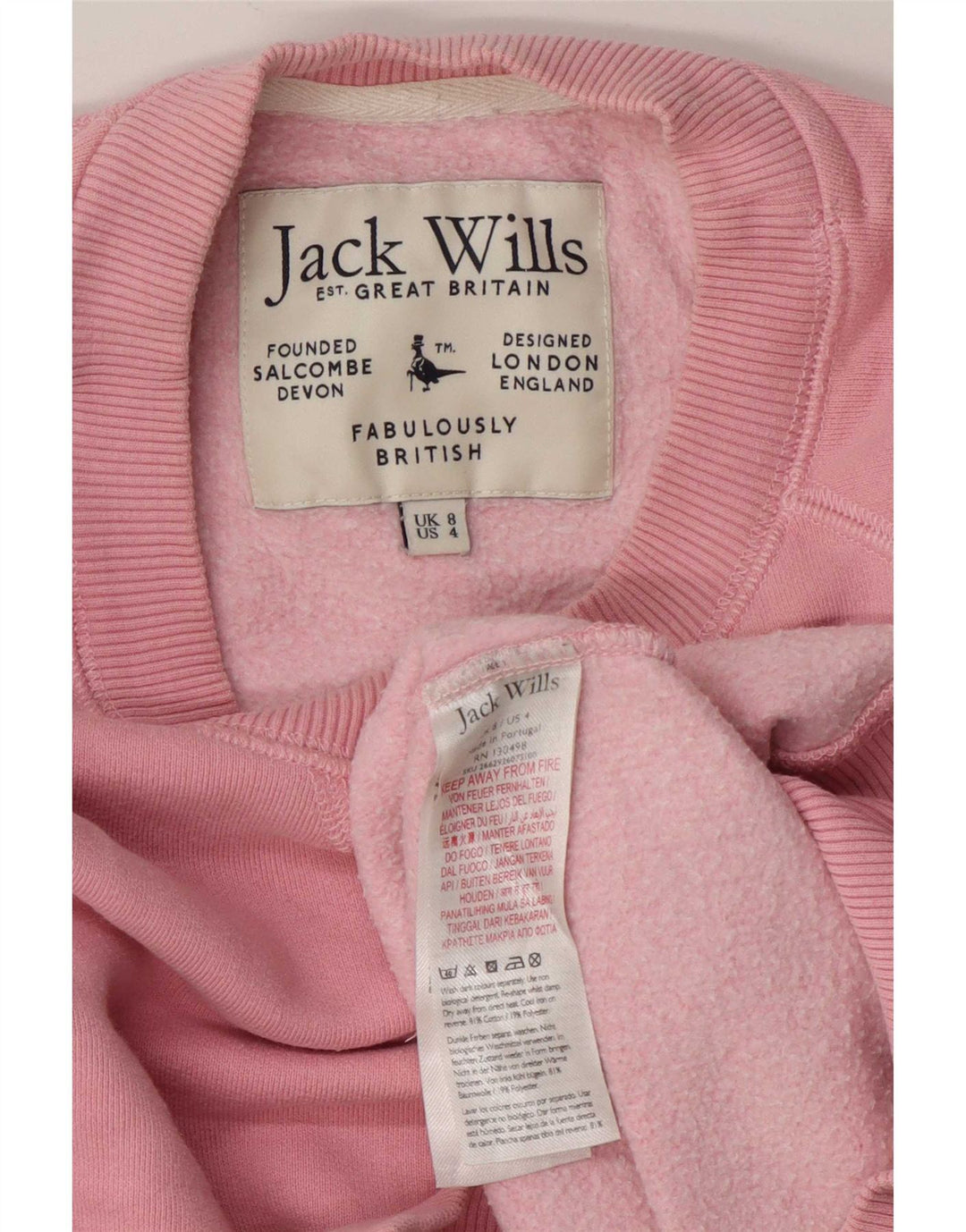Jack Wills Womens Oversized Sweatshirt Jumper UK 8 Small Pink Cotton