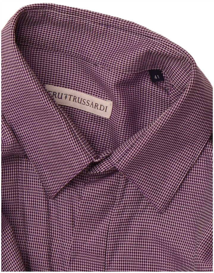 TRUSSARDI Mens Shirt Size 41 Medium Purple Spotted