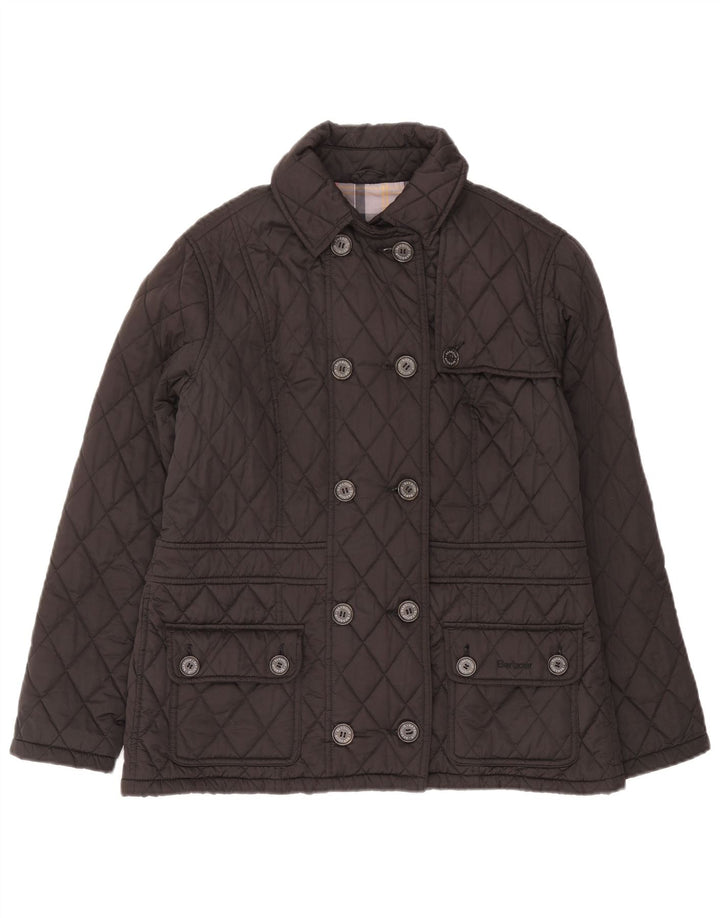 Giacca trapuntata doppiopetto da donna Barbour UK 16 grande poliestere grigio