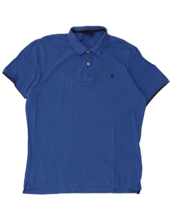 Conte of Florence Mens Polo Shirt Large Blue Cotton