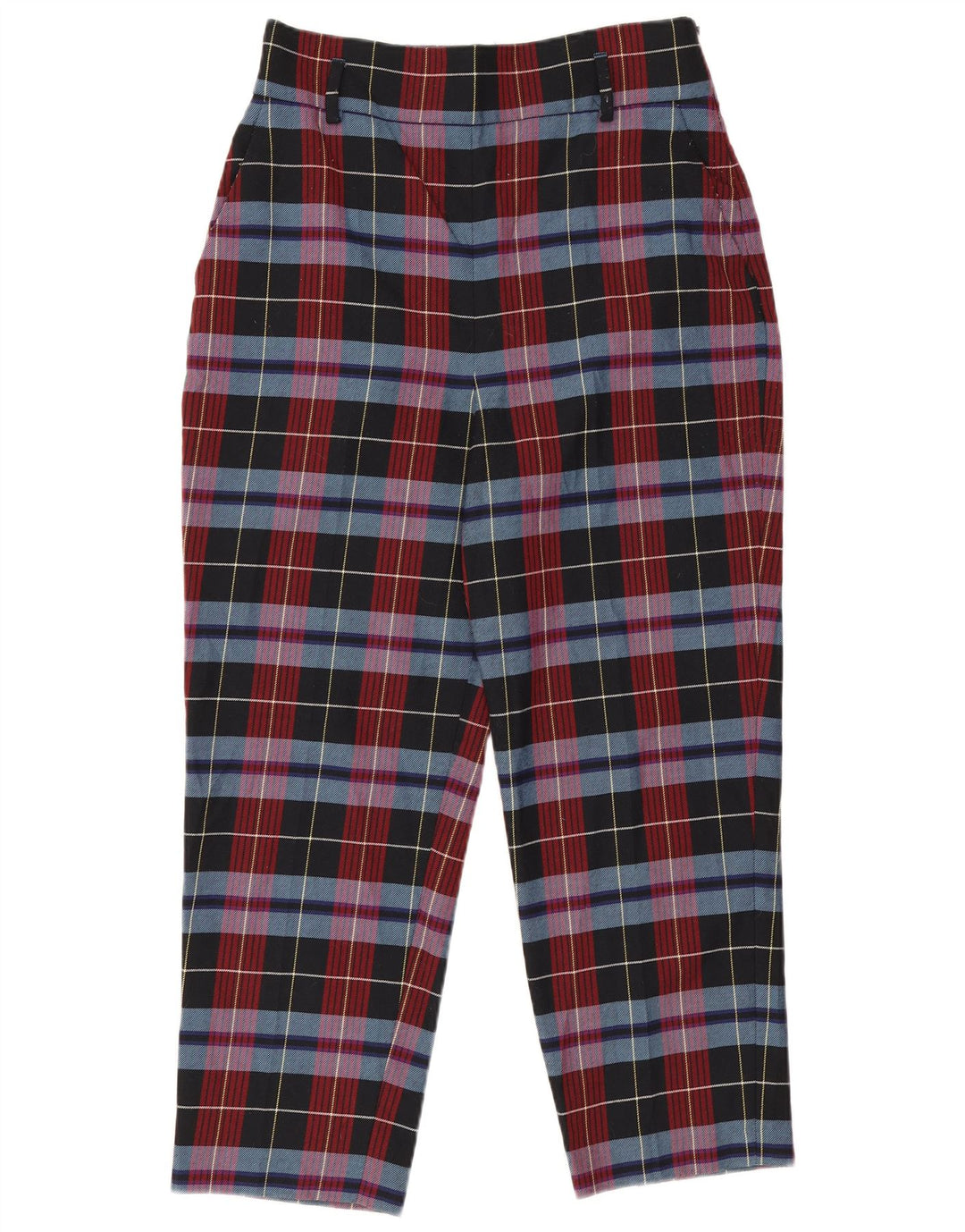 Zara Womens Tapered Cropped Trousers Large W30 L25 Red Check Polyester