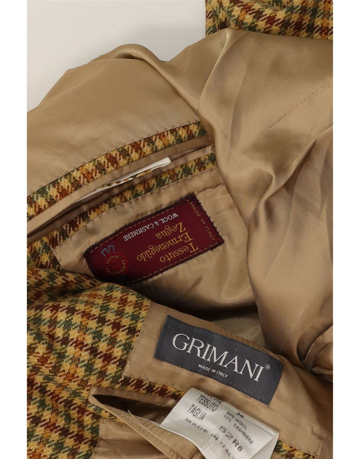 Ermenegildo Zegna Mens 3 Button Blazer Jacket IT 52 Large Beige Houndstooth