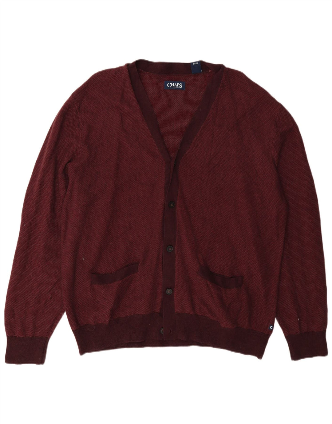 Chaps Mens Cardigan Sweater 2XL Burgundy Cotton