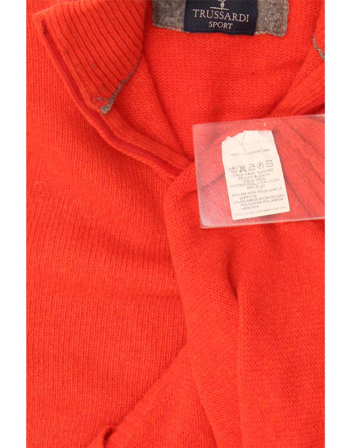 Trussardi Mens Zip Neck Jumper Sweater Large Orange Wool