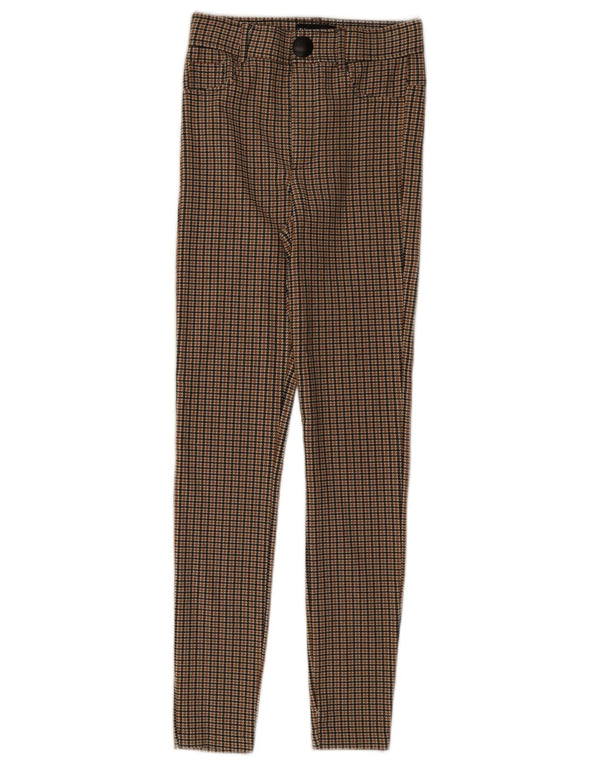 Zara Womens Slim Casual Trousers XS W24 L27 Brown Houndstooth