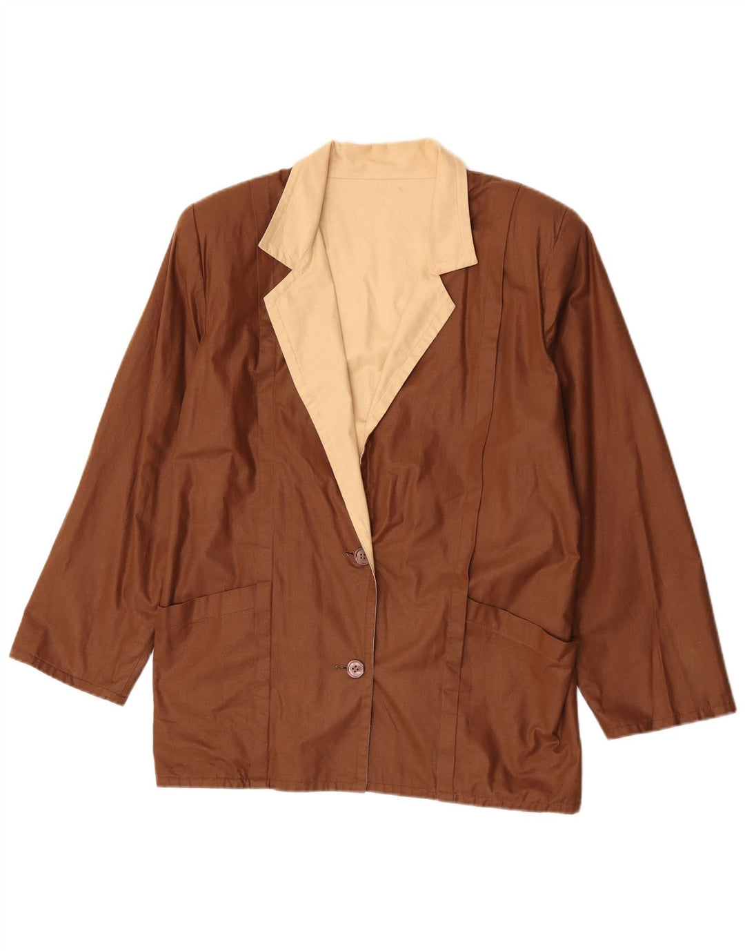 Giacca blazer vintage da donna a 2 bottoni UK 16 grande blocco colore marrone