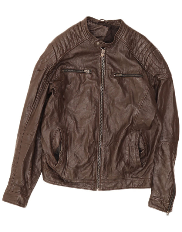 Męska kurtka skórzana Jack & Jones UK 40, duża, brązowa