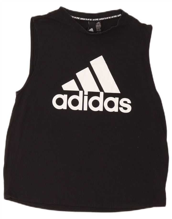 ADIDAS Womens Graphic Vest Top UK 12/14 Medium Black Polyester