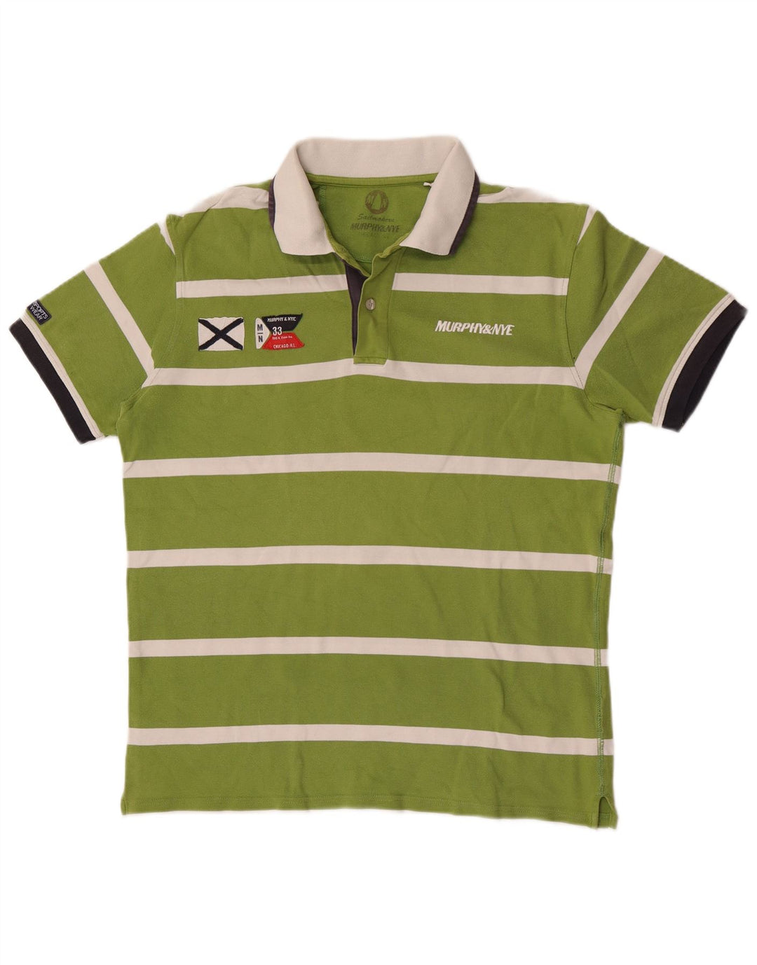 Murphy & Nye Mens Rugby Polo Shirt Large Green Striped