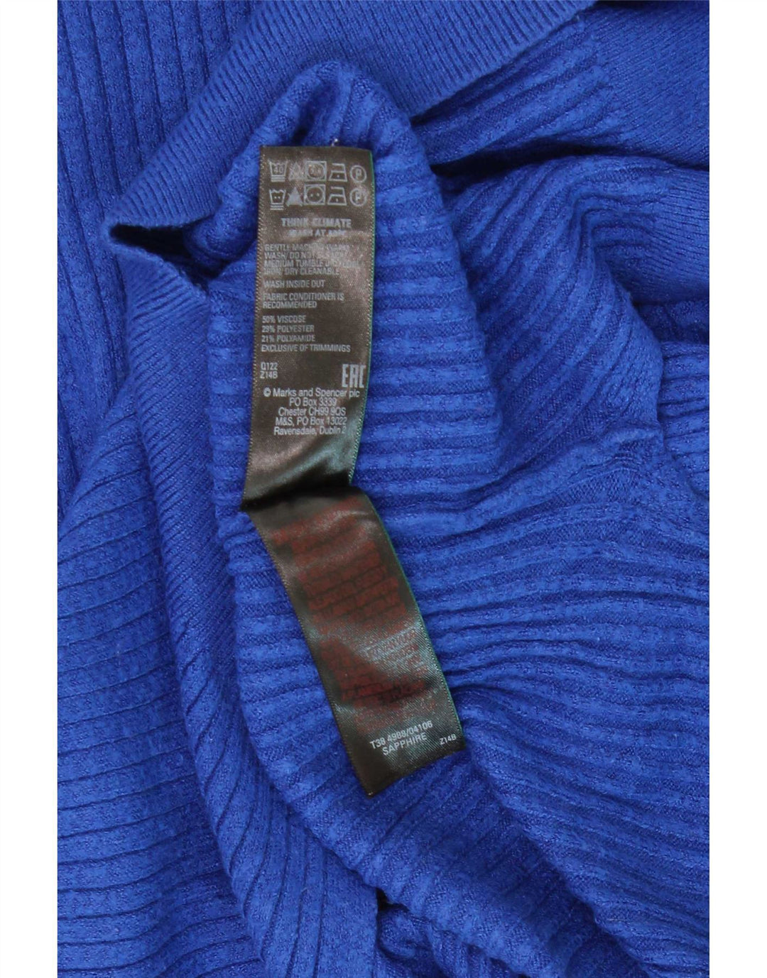 Marks & Spencer Dame sweater med lynlås-hals UK 10 Small Blue Viscose
